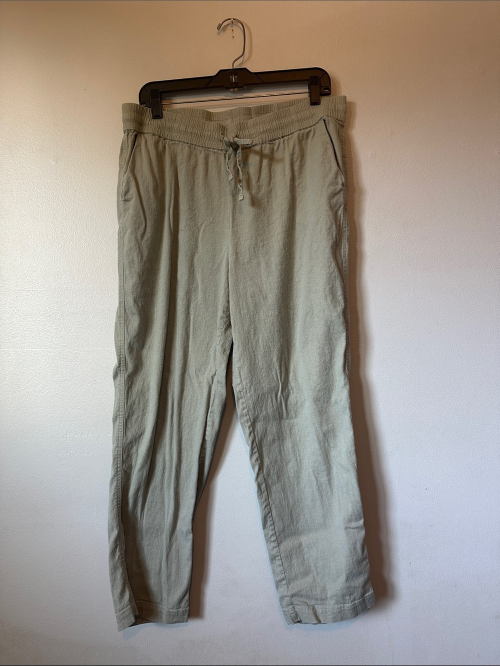 32 Cool Linen Blend Drawstring Pants in Light Sage Women's L